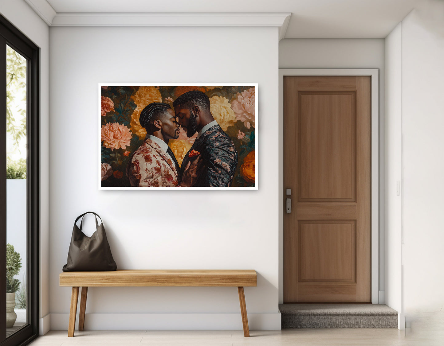Black Gay Couple Formal Portrait Black love wall art artwork by MoomZee Artwork