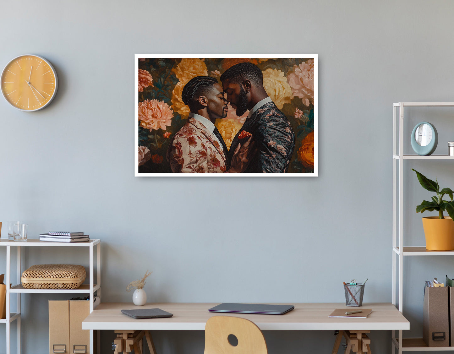 Black Gay Couple Formal Portrait Black love wall art home decor view