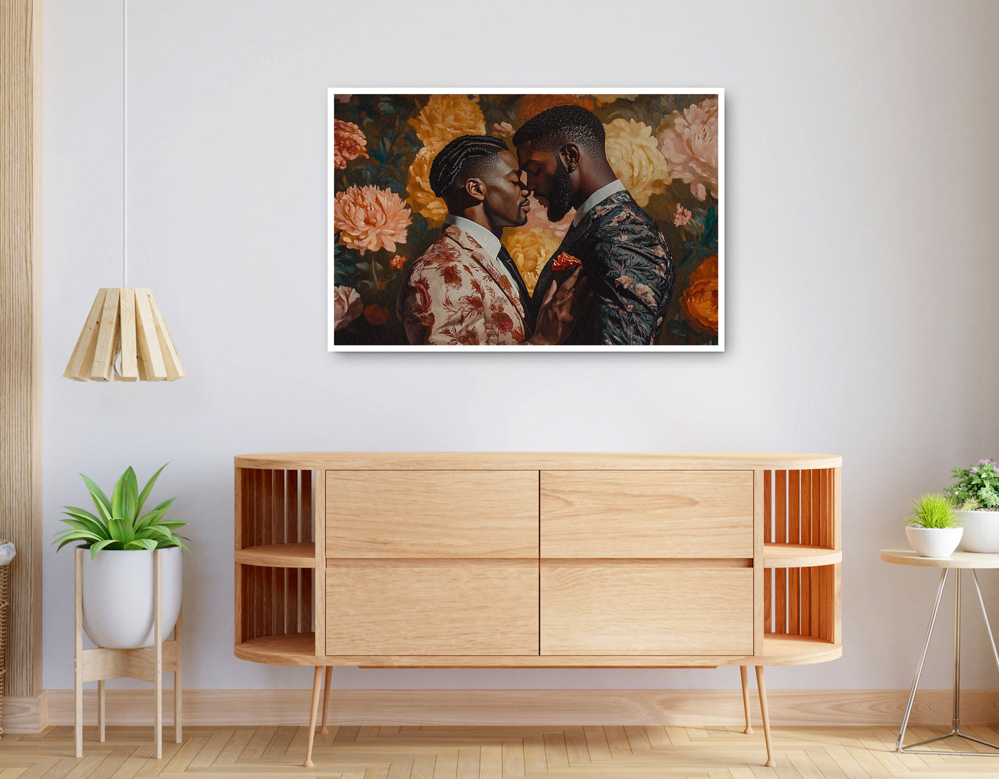 Alternate view of Black Gay Couple Formal Portrait Black love wall art canvas print