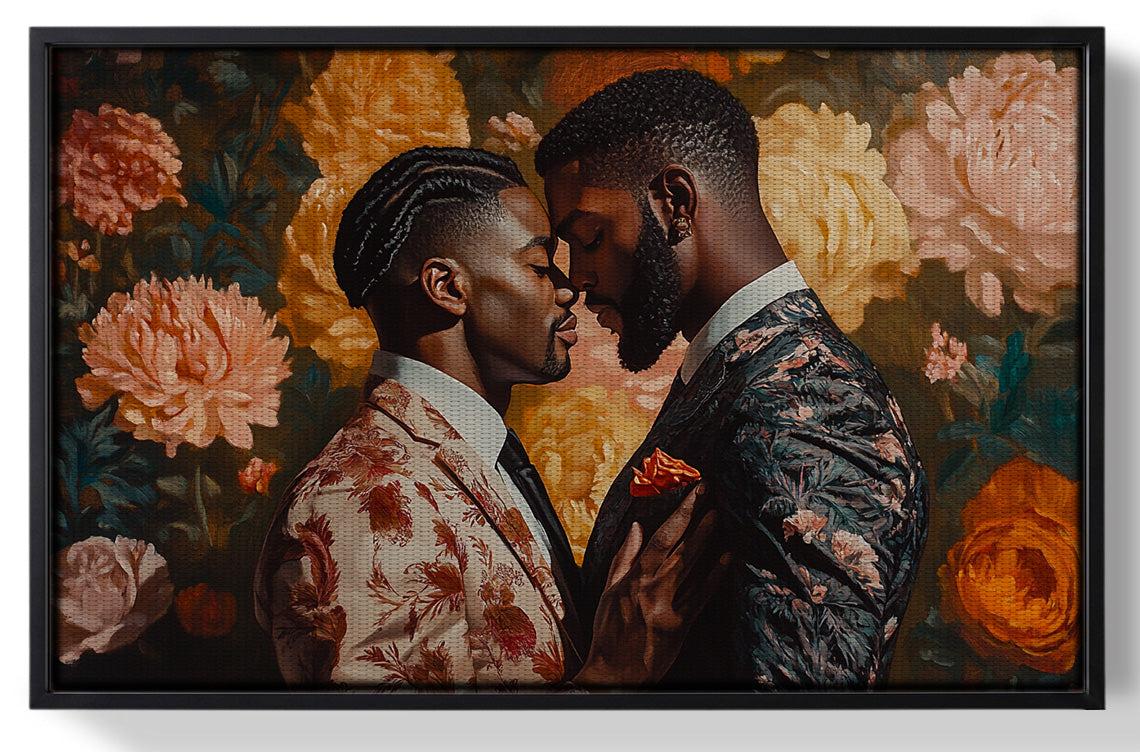 Framed Black Gay Couple Formal Portrait Black love wall art for home decor