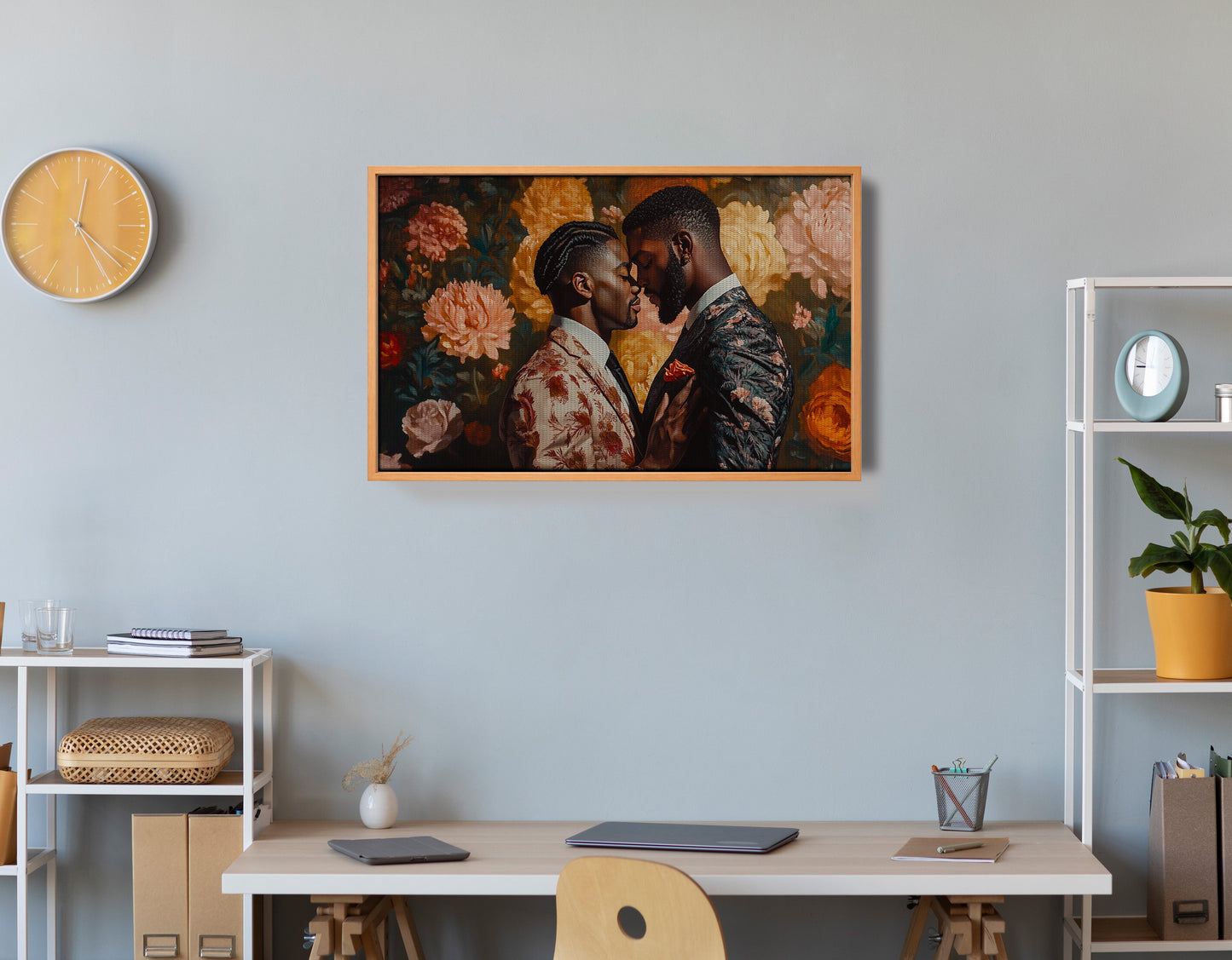 Black Gay Couple Formal Portrait Black love wall art view 38