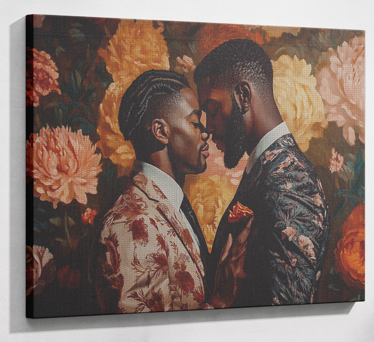 Black Gay Couple Formal Portrait Black love wall art canvas print by MoomZee Artwork