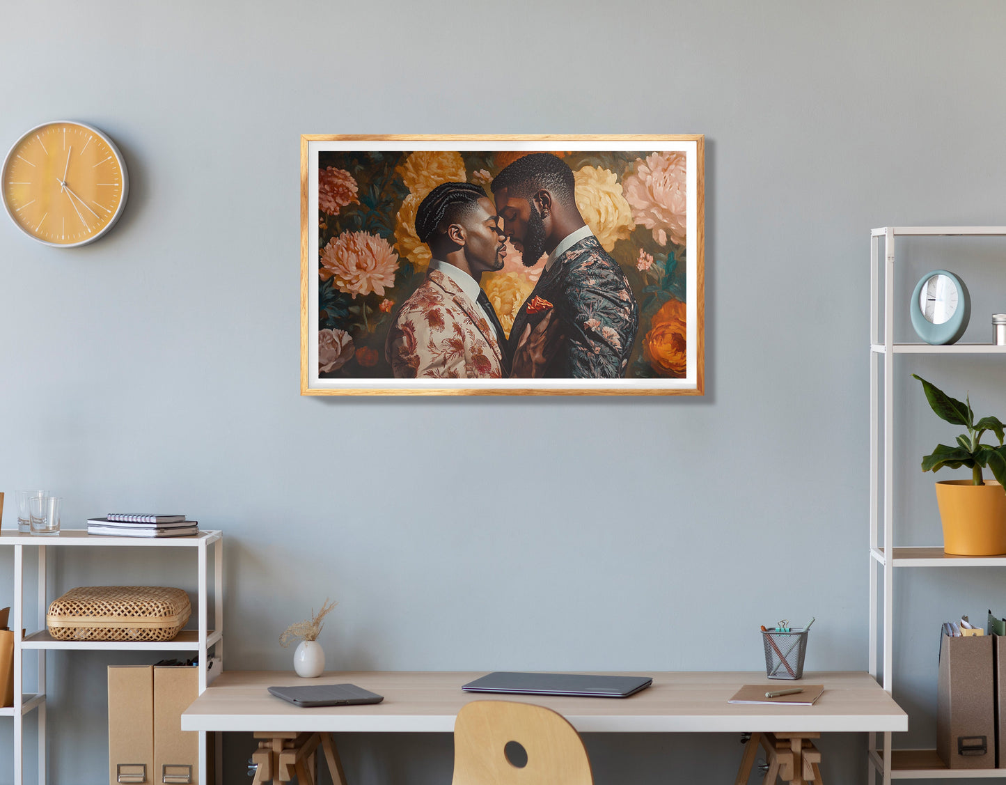 Black Gay Couple Floral Black love wall art view 35