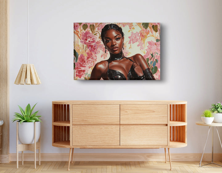 Powerful Black Woman Floral Portrait Wall Art