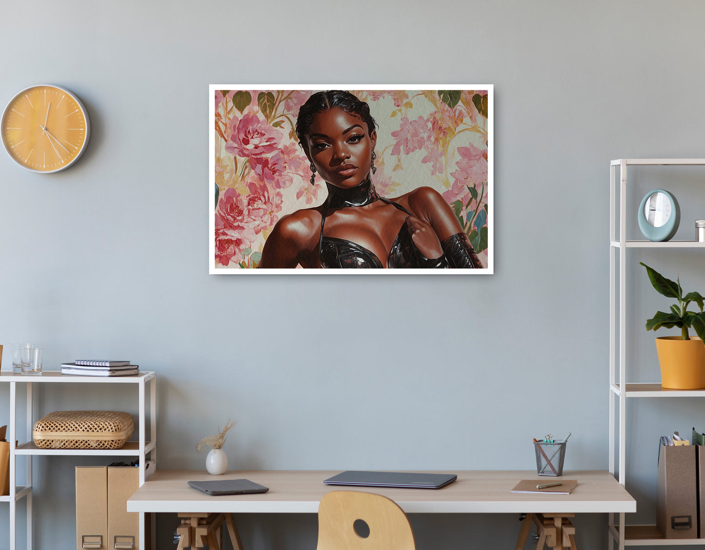 Powerful Black Woman Floral Portrait African American wall art print view