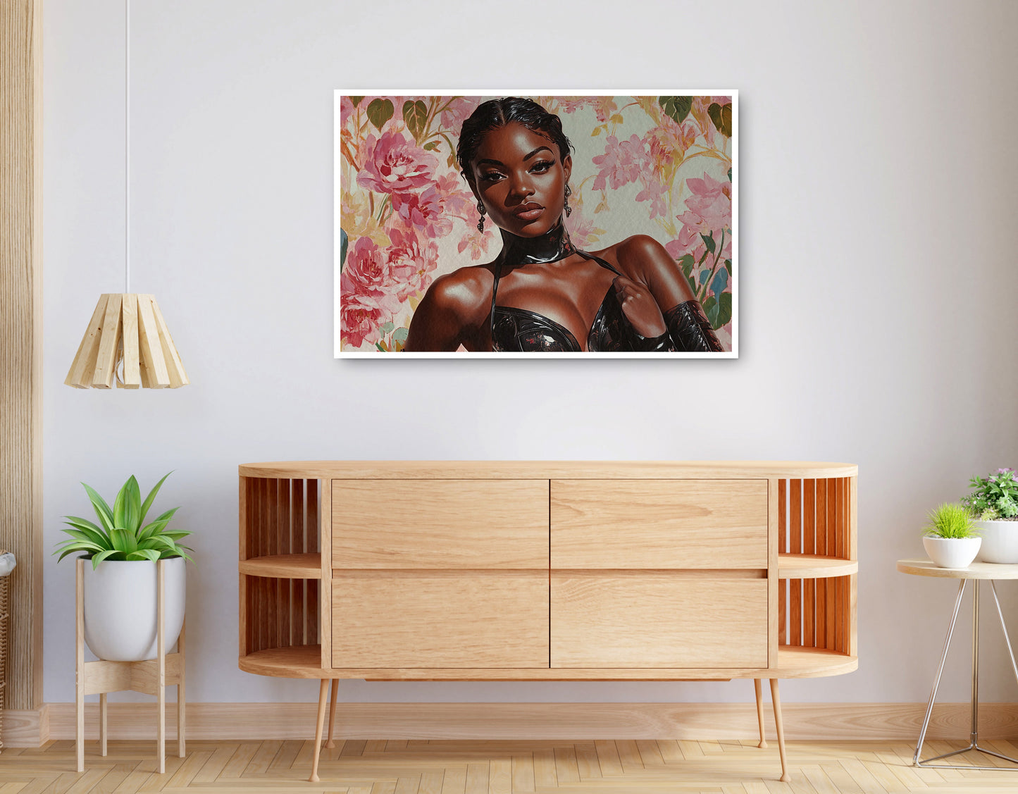 Alternate view of Powerful Black Woman Floral Portrait African American wall art canvas print