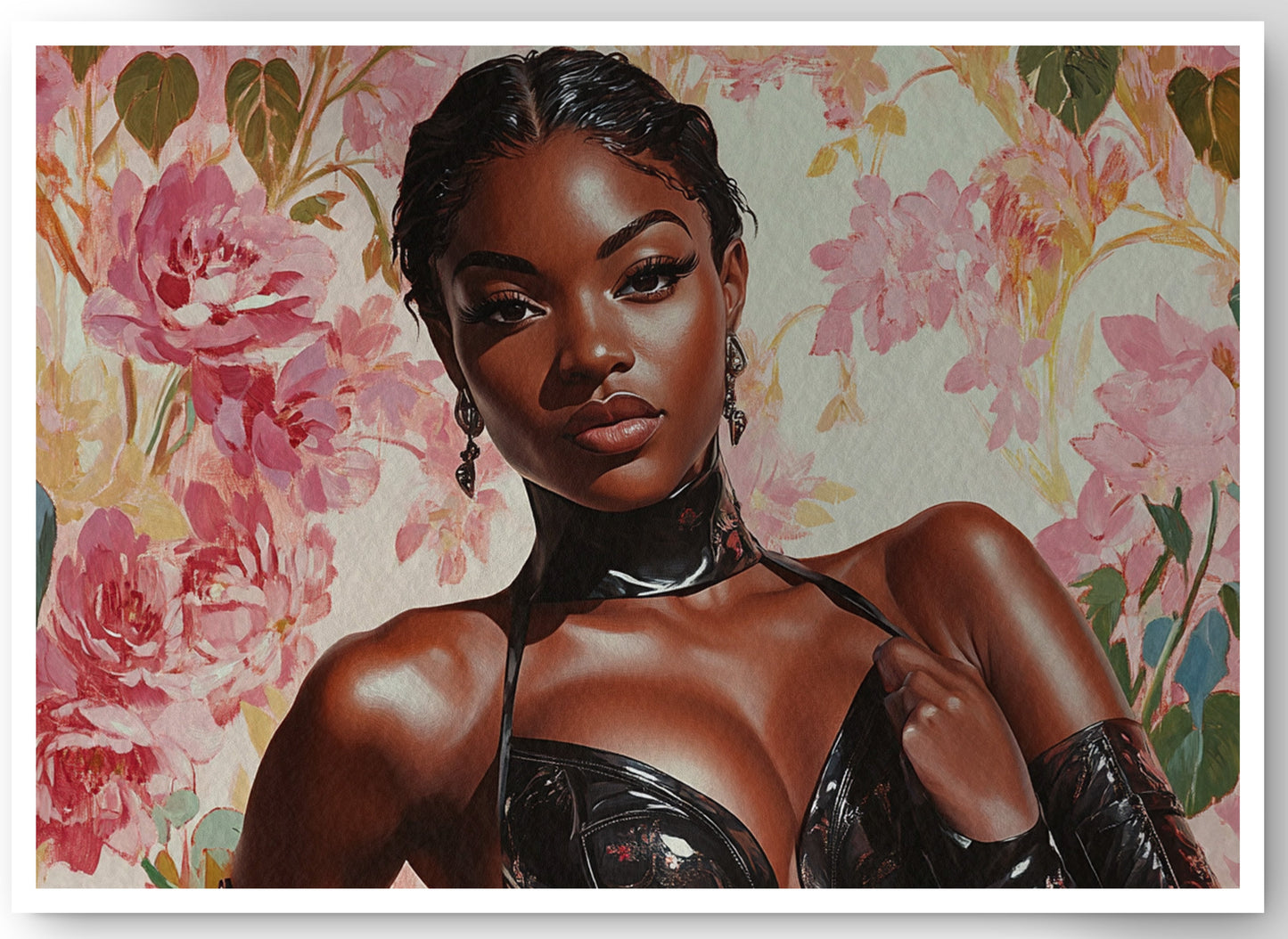 Powerful Black Woman Floral Portrait African American wall art canvas print by MoomZee Artwork