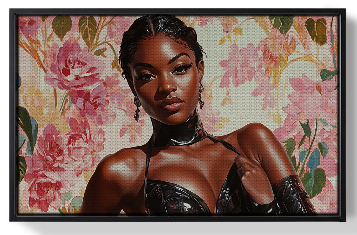Framed Powerful Black Woman Floral Portrait African American wall art for home decor