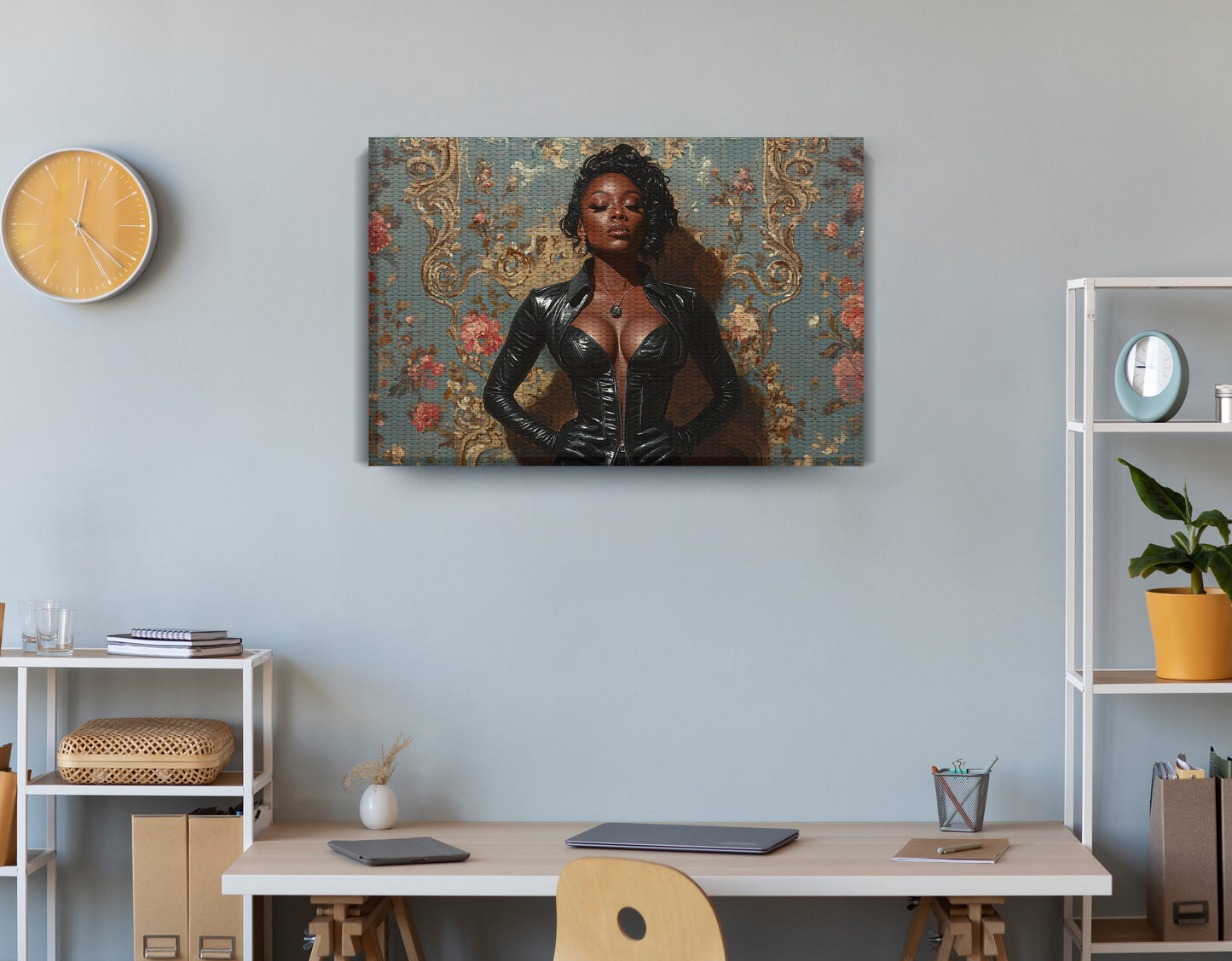 Powerful Black Woman Portrait African American wall art displayed as office wall decor