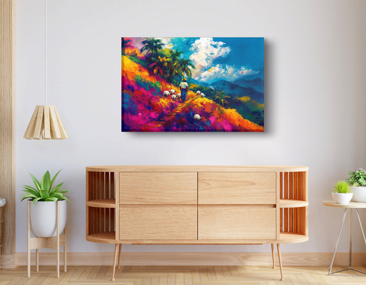 Colorful Mountain Pasture Black Wall Art