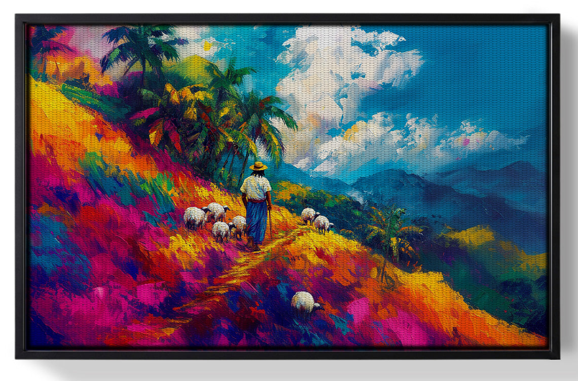 Framed Colorful Mountain Pasture Black African American canvas print for home decor