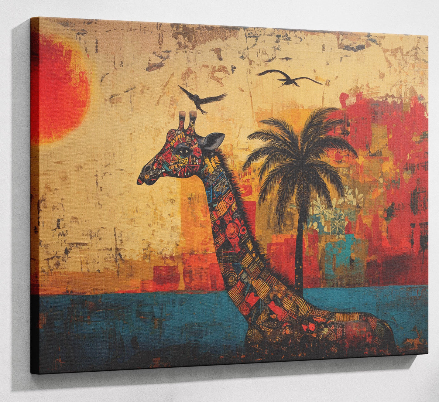 Giraffe Palm Sunset African American canvas print canvas print with visible wall art format