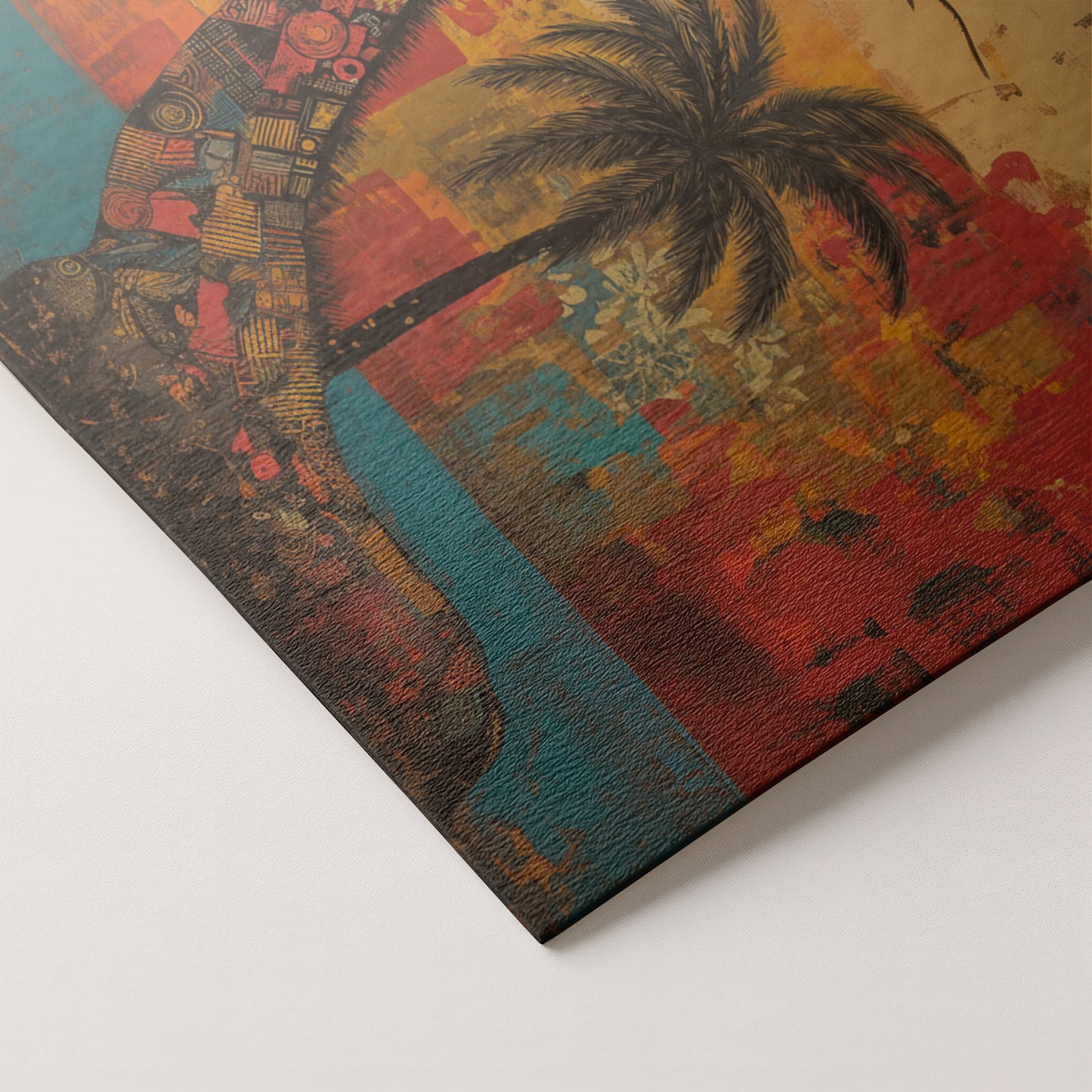 Giraffe Palm Sunset African American canvas print artwork by MoomZee Artwork