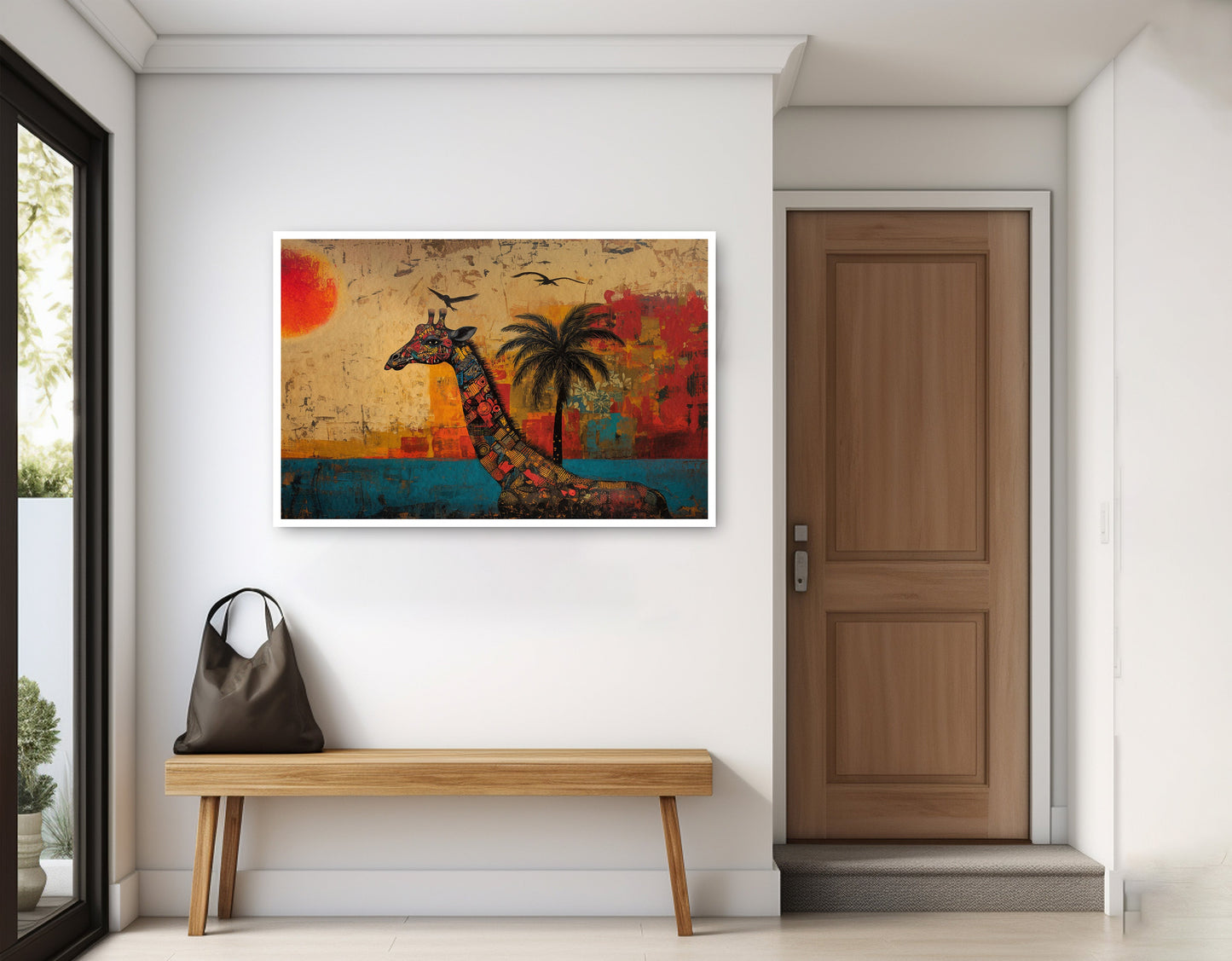 Giraffe Palm Sunset African American canvas print home decor view