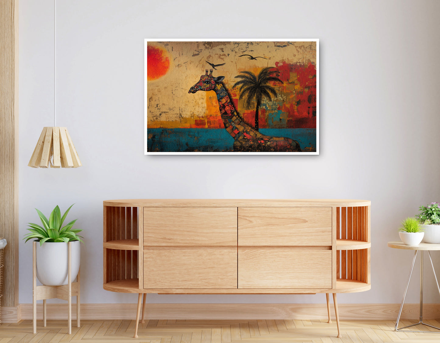 Alternate view of Giraffe Palm Sunset African American canvas print