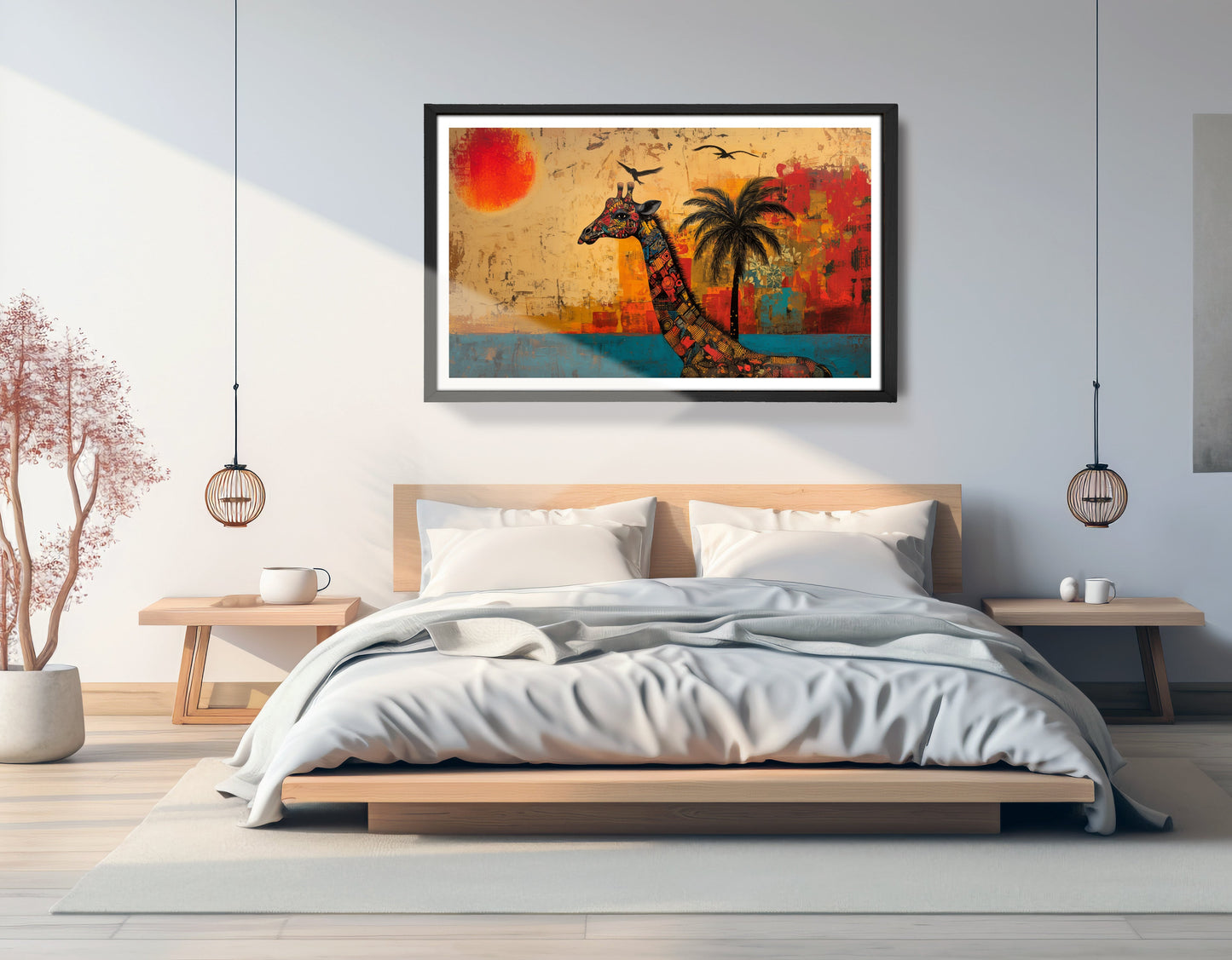 Giraffe Palm Sunset African American canvas print view 69