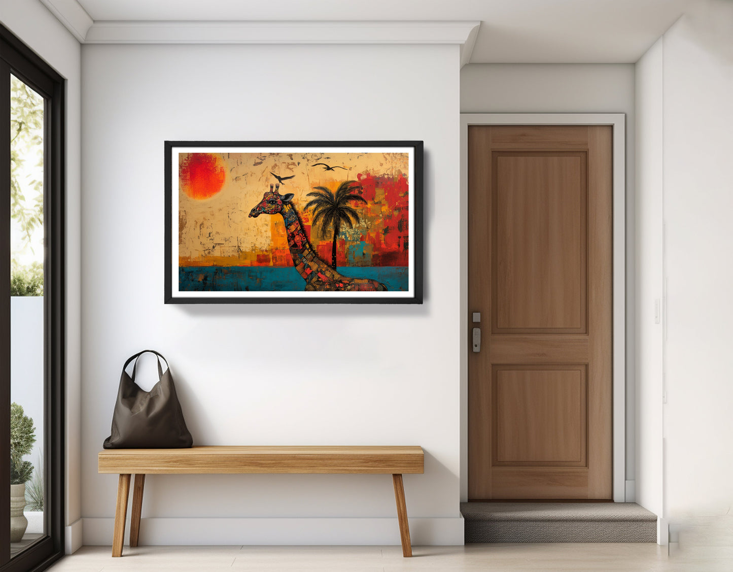 Giraffe Palm Sunset African American canvas print view 71