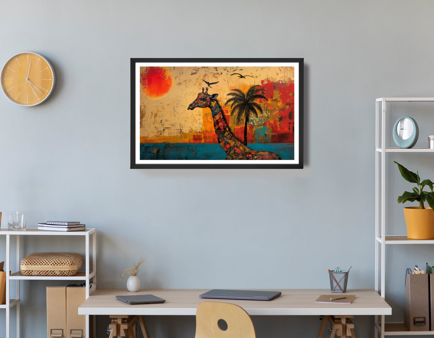 Giraffe Palm Sunset African American canvas print view 72