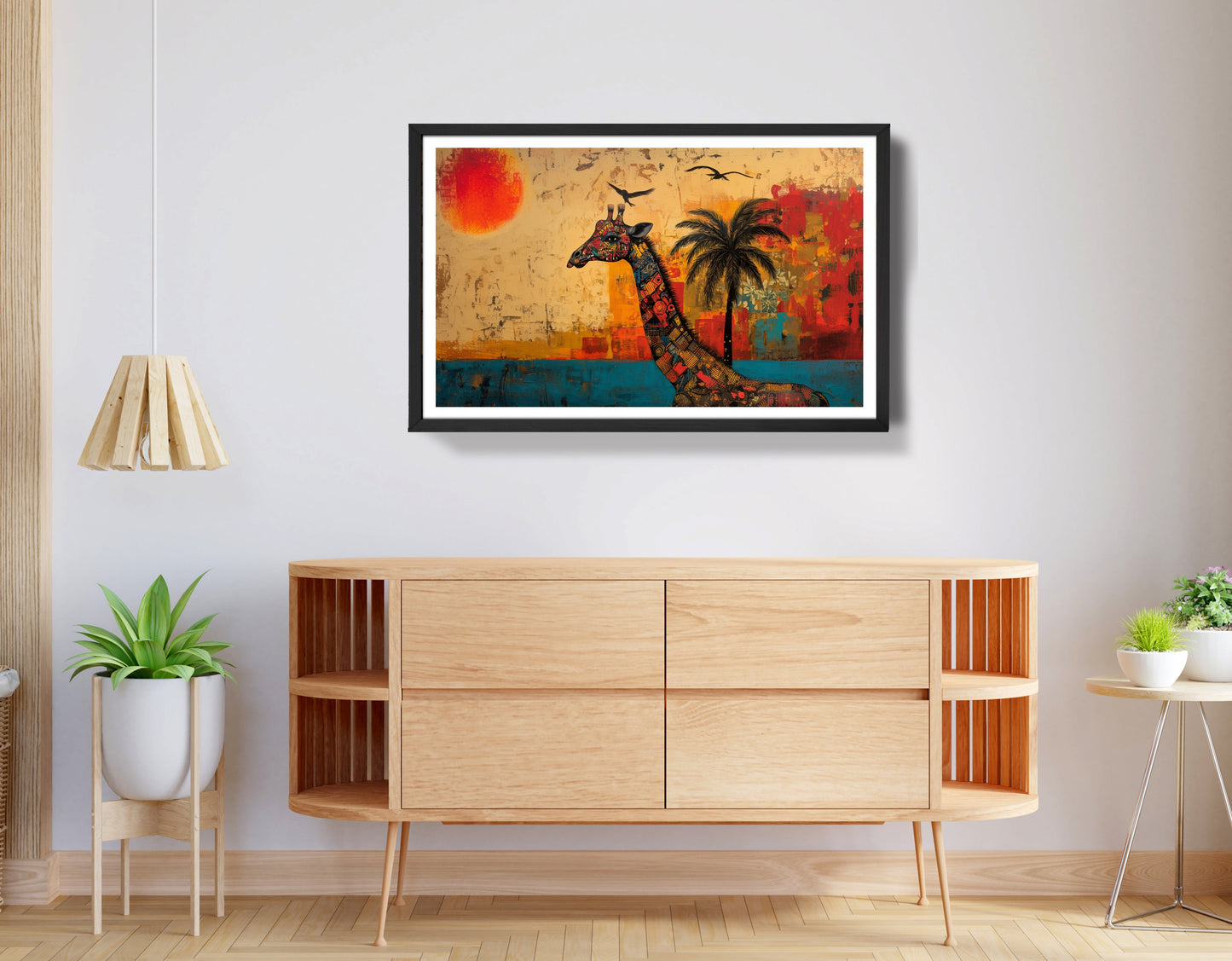 Giraffe Palm Sunset African American canvas print view 68