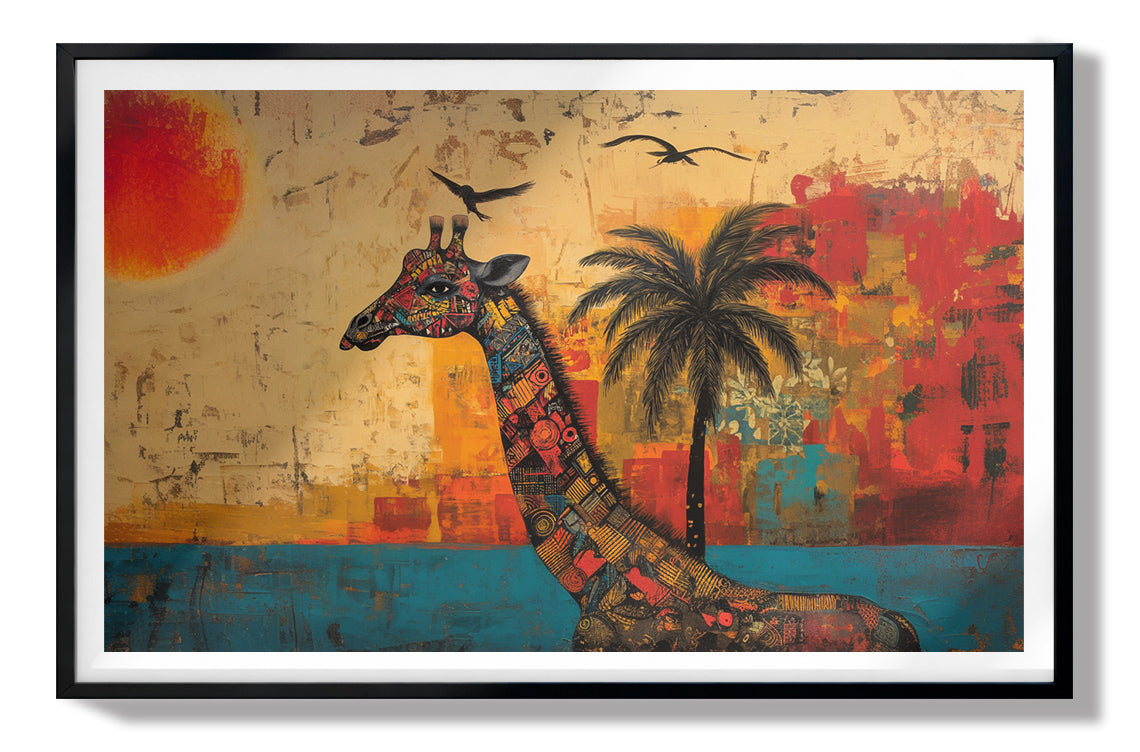 Giraffe Palm Sunset African American canvas print view 67