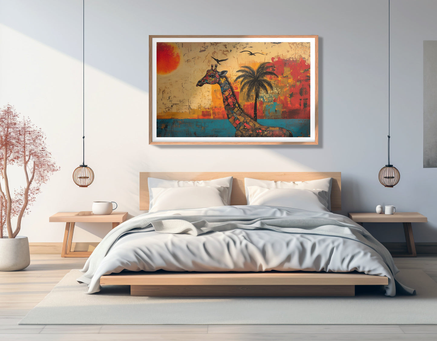 Giraffe Palm Sunset African American canvas print view 81