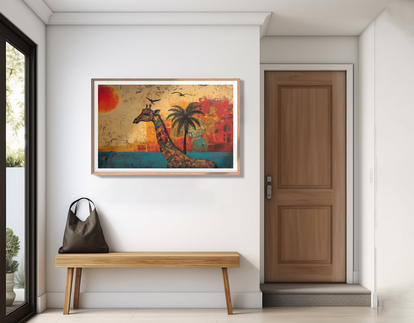 Giraffe Palm Sunset African American canvas print view 83
