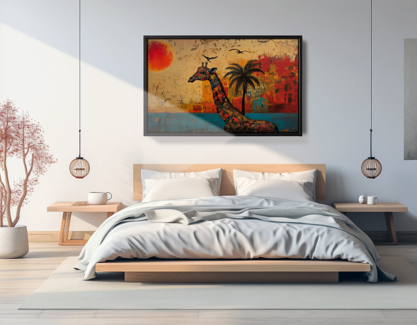 Giraffe Palm Sunset African American canvas print view 27
