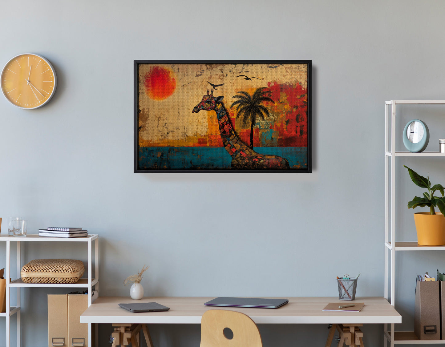 Giraffe Palm Sunset African American canvas print view 30
