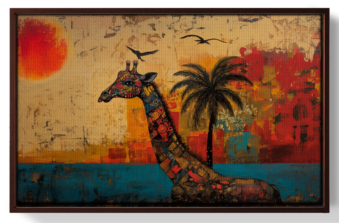Giraffe Palm Sunset African American canvas print view 31