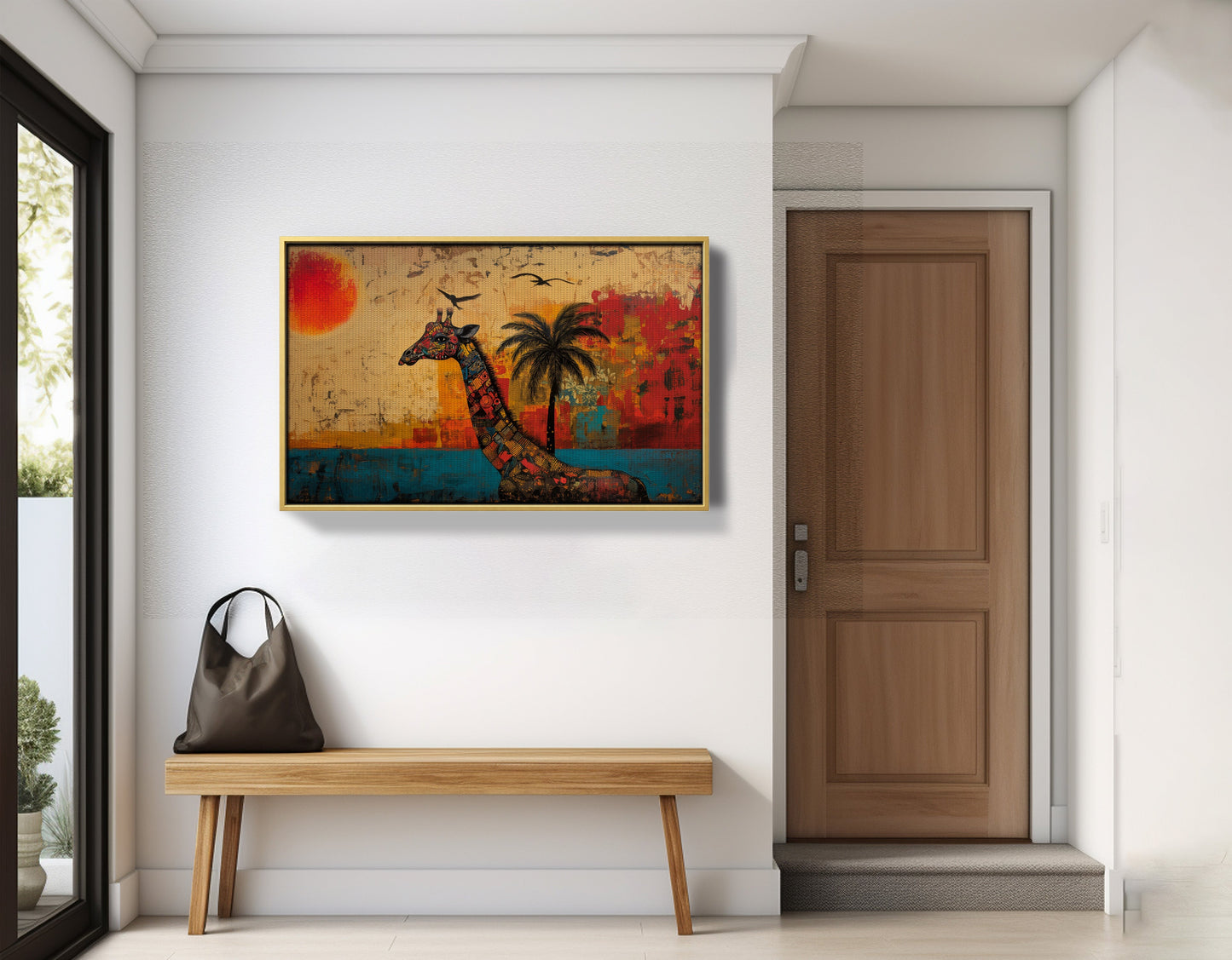 Giraffe Palm Sunset African American canvas print view 41
