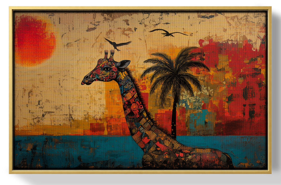 Giraffe Palm Sunset African American canvas print view 37