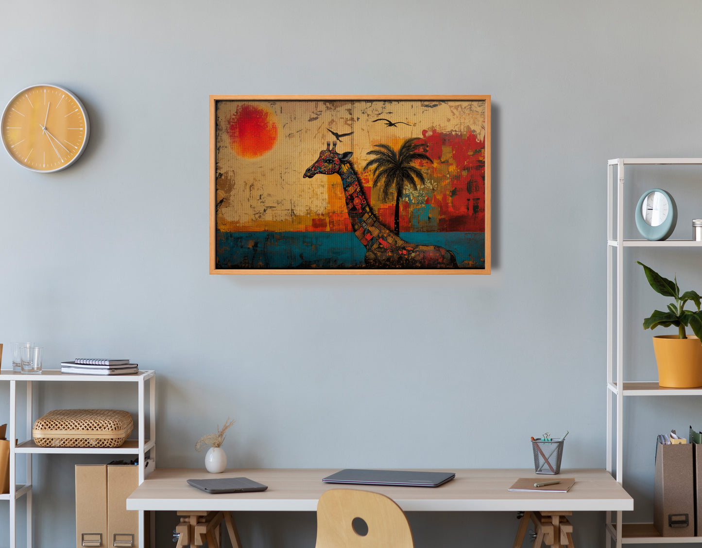 Giraffe Palm Sunset African American canvas print view 48