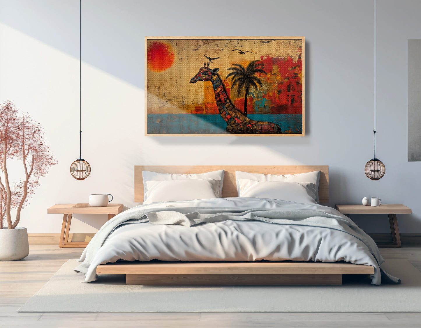 Giraffe Palm Sunset African American canvas print view 51