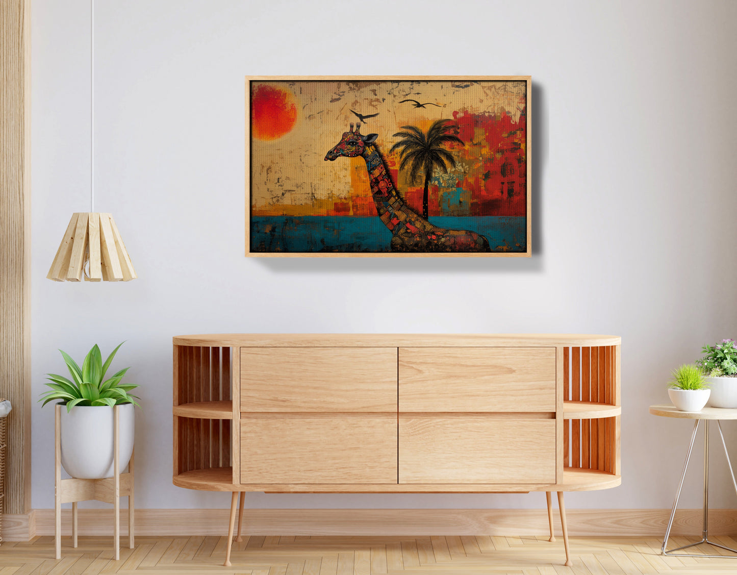 Giraffe Palm Sunset African American canvas print view 50