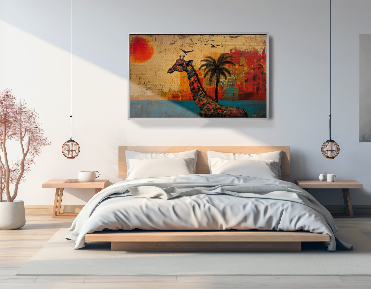 Giraffe Palm Sunset African American canvas print view 57