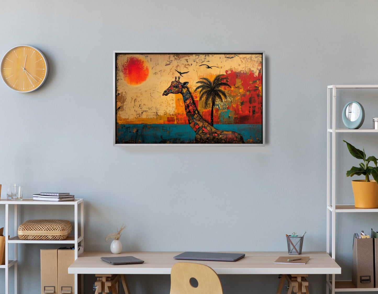 Giraffe Palm Sunset African American canvas print view 60