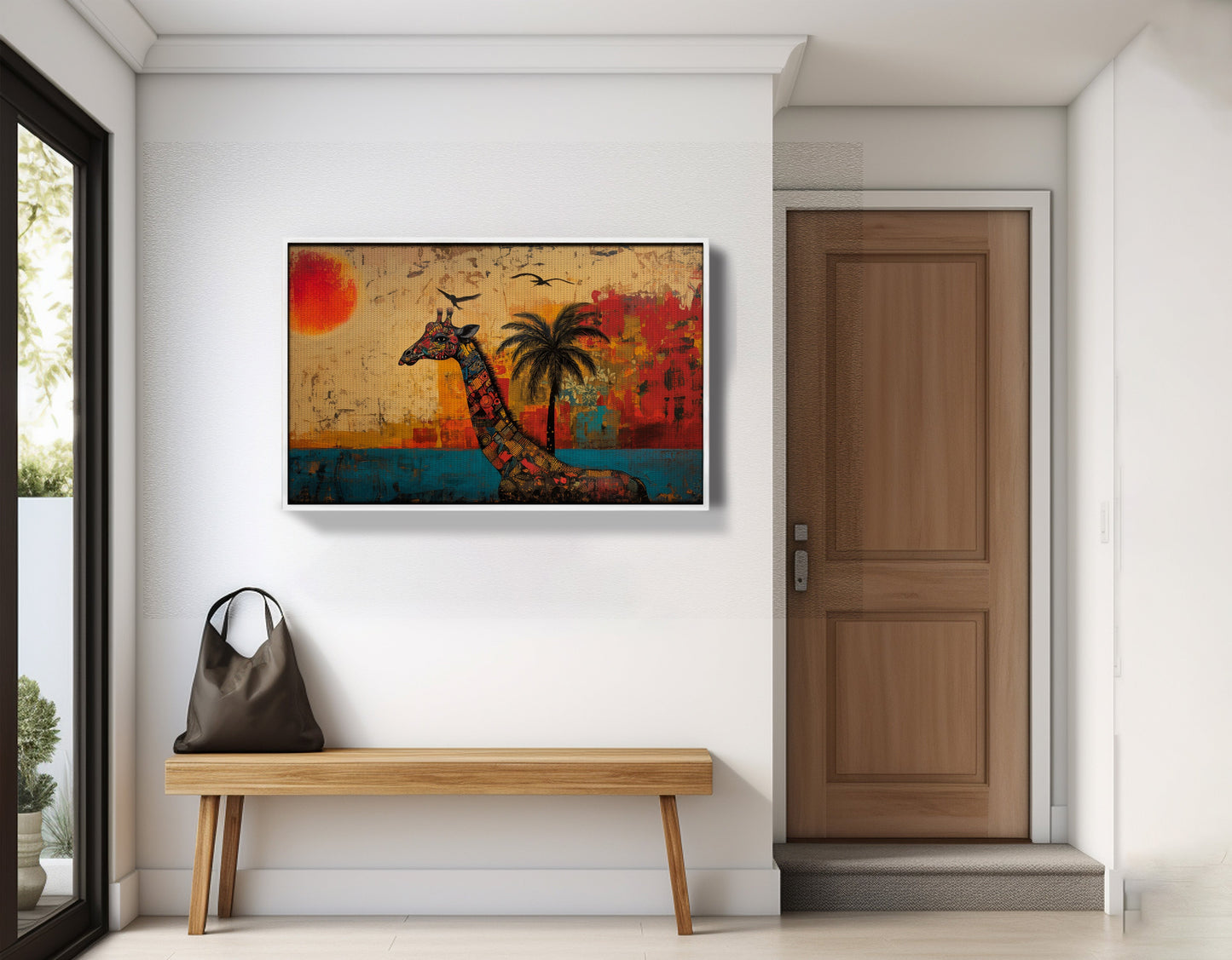 Giraffe Palm Sunset African American canvas print view 65