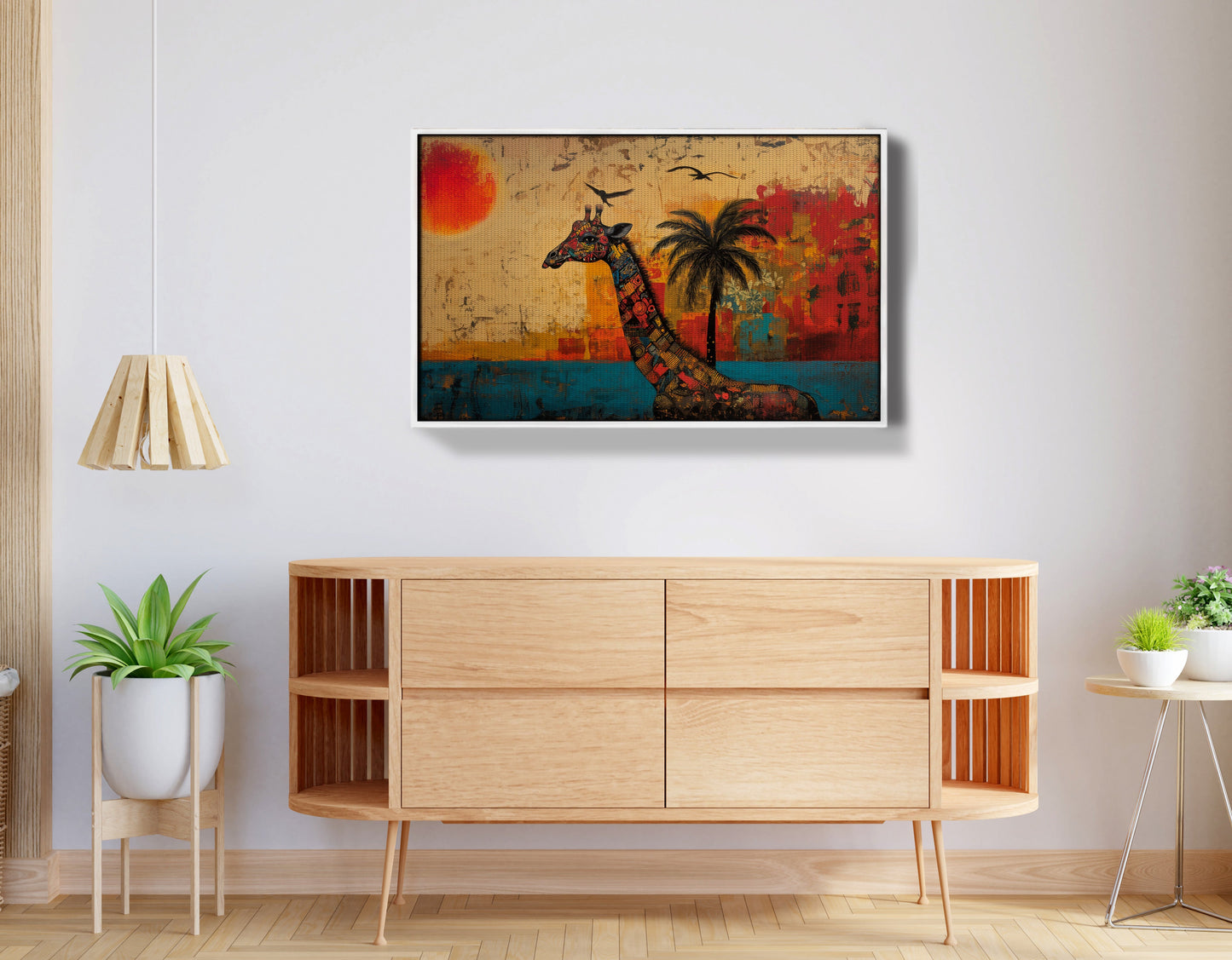 Giraffe Palm Sunset African American canvas print view 62
