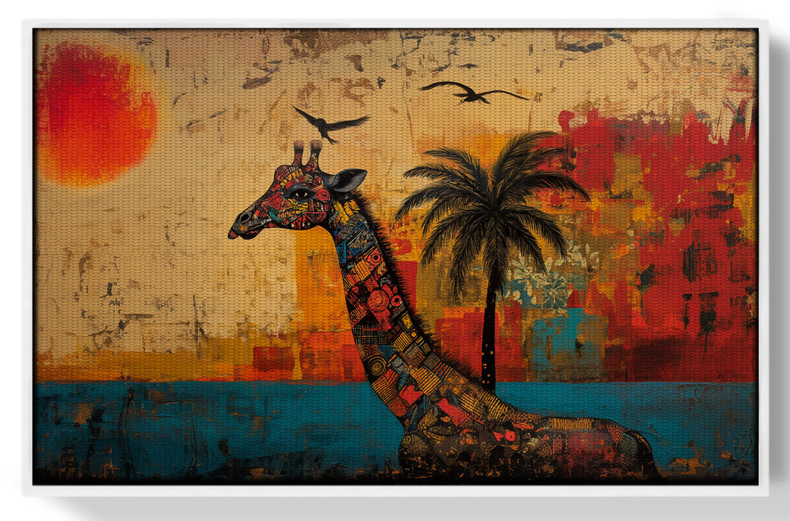 Giraffe Palm Sunset African American canvas print view 61