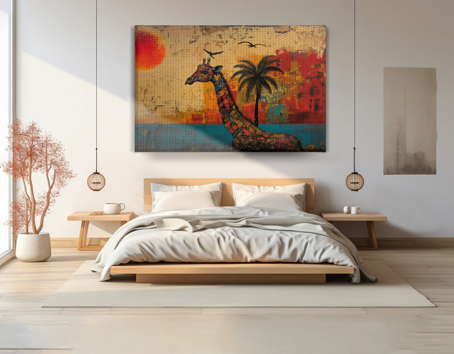 Giraffe Palm Sunset African American canvas print view 15