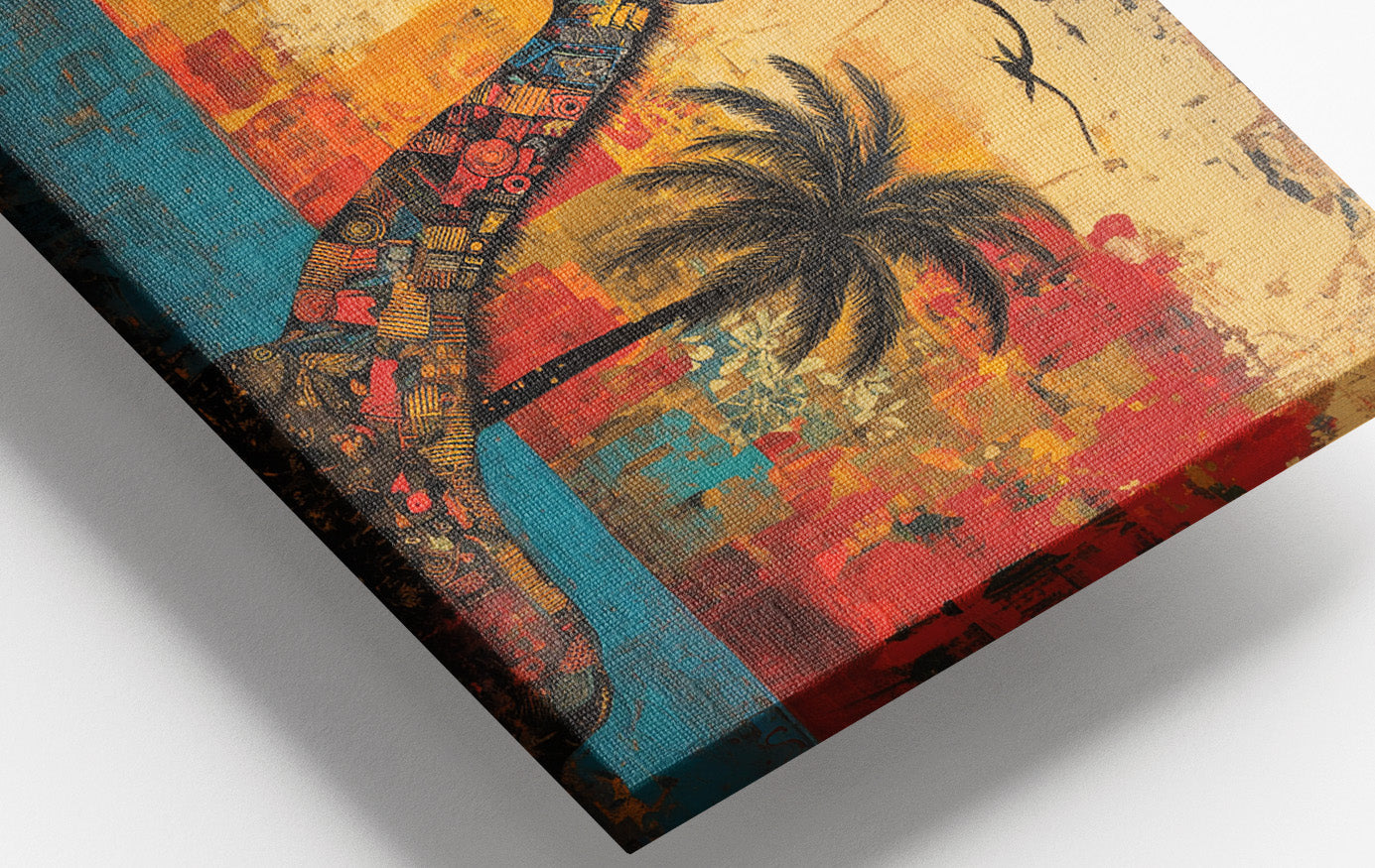 Giraffe Palm Sunset African American canvas print view 16
