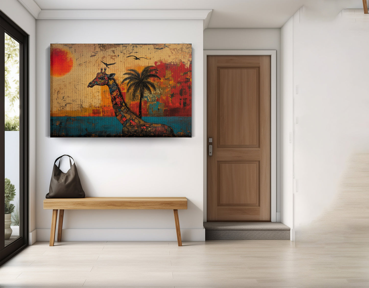 Giraffe Palm Sunset African American canvas print view 17