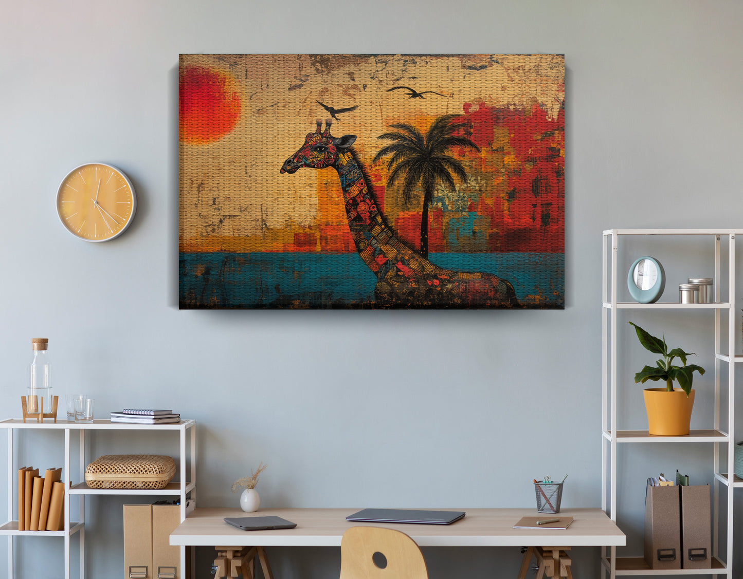 Giraffe Palm Sunset African American canvas print view 18
