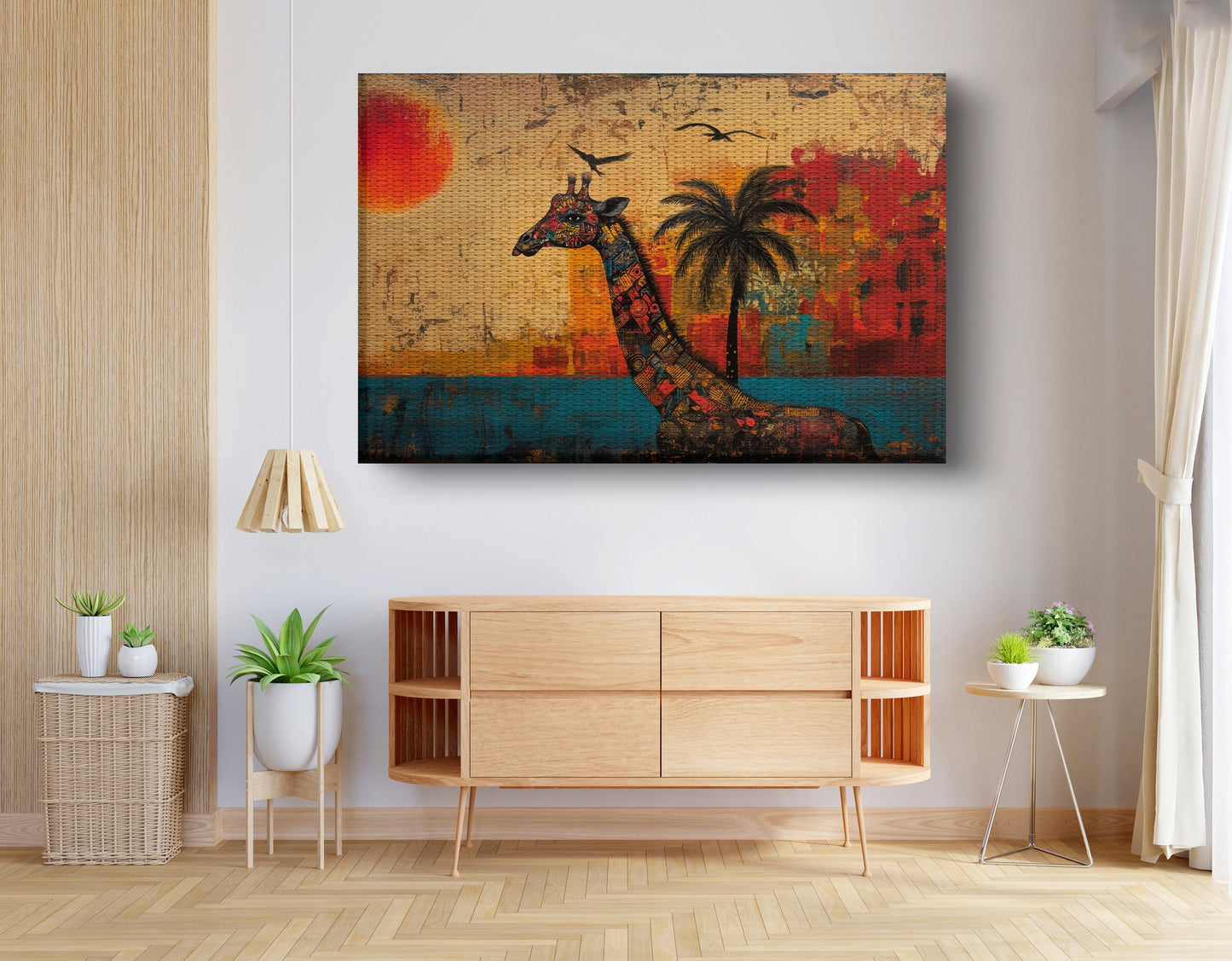 Giraffe Palm Sunset African American canvas print view 14