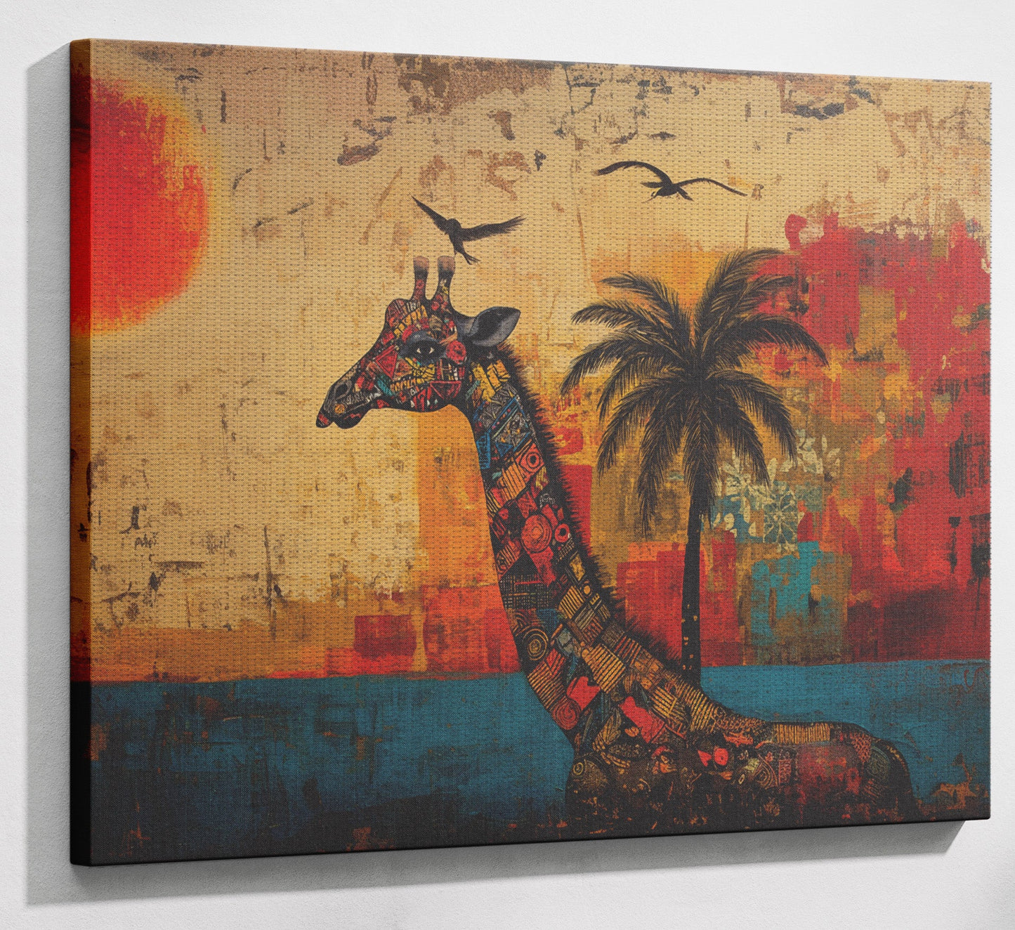 Giraffe Palm Sunset African American canvas print view 13