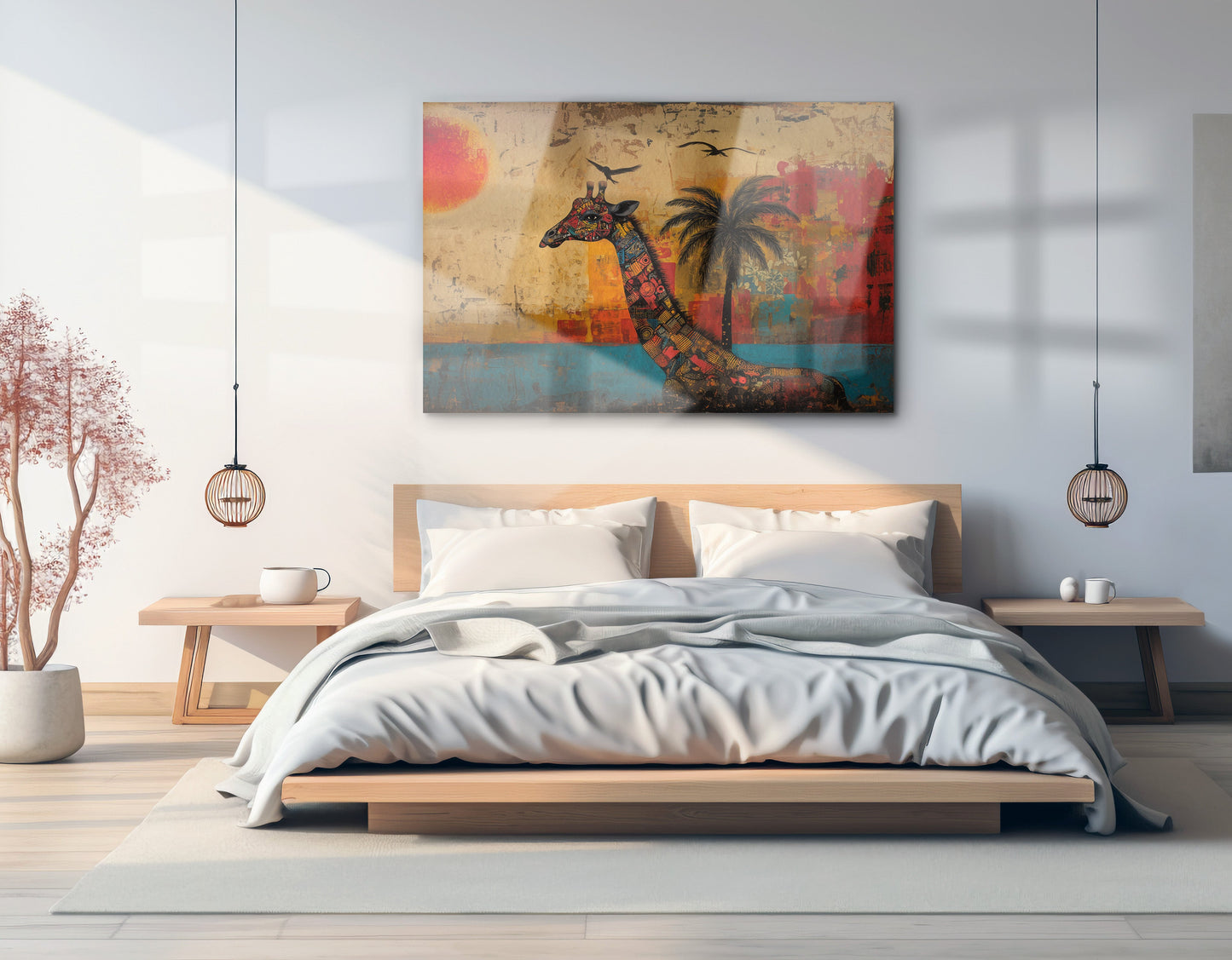 Giraffe Palm Sunset African American canvas print view 21