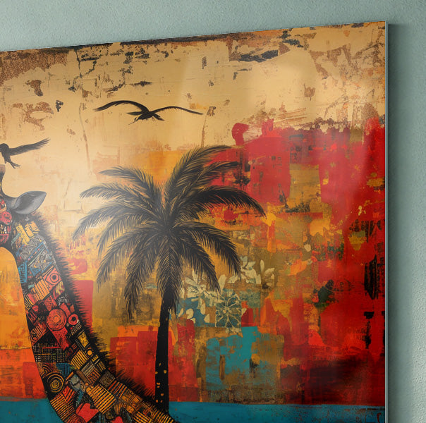 Giraffe Palm Sunset African American canvas print view 22