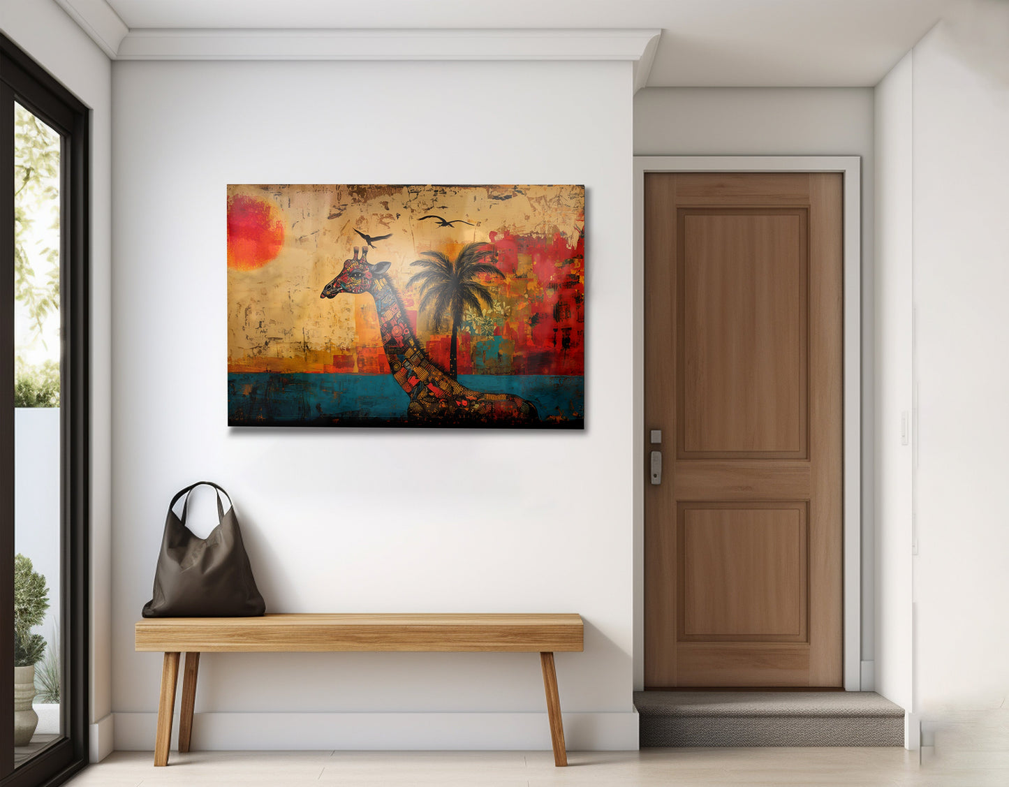 Giraffe Palm Sunset African American canvas print view 23