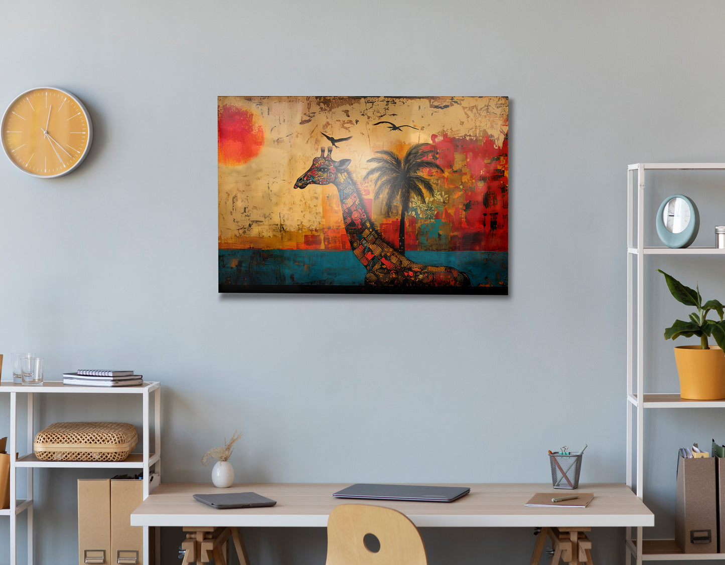 Giraffe Palm Sunset African American canvas print view 24