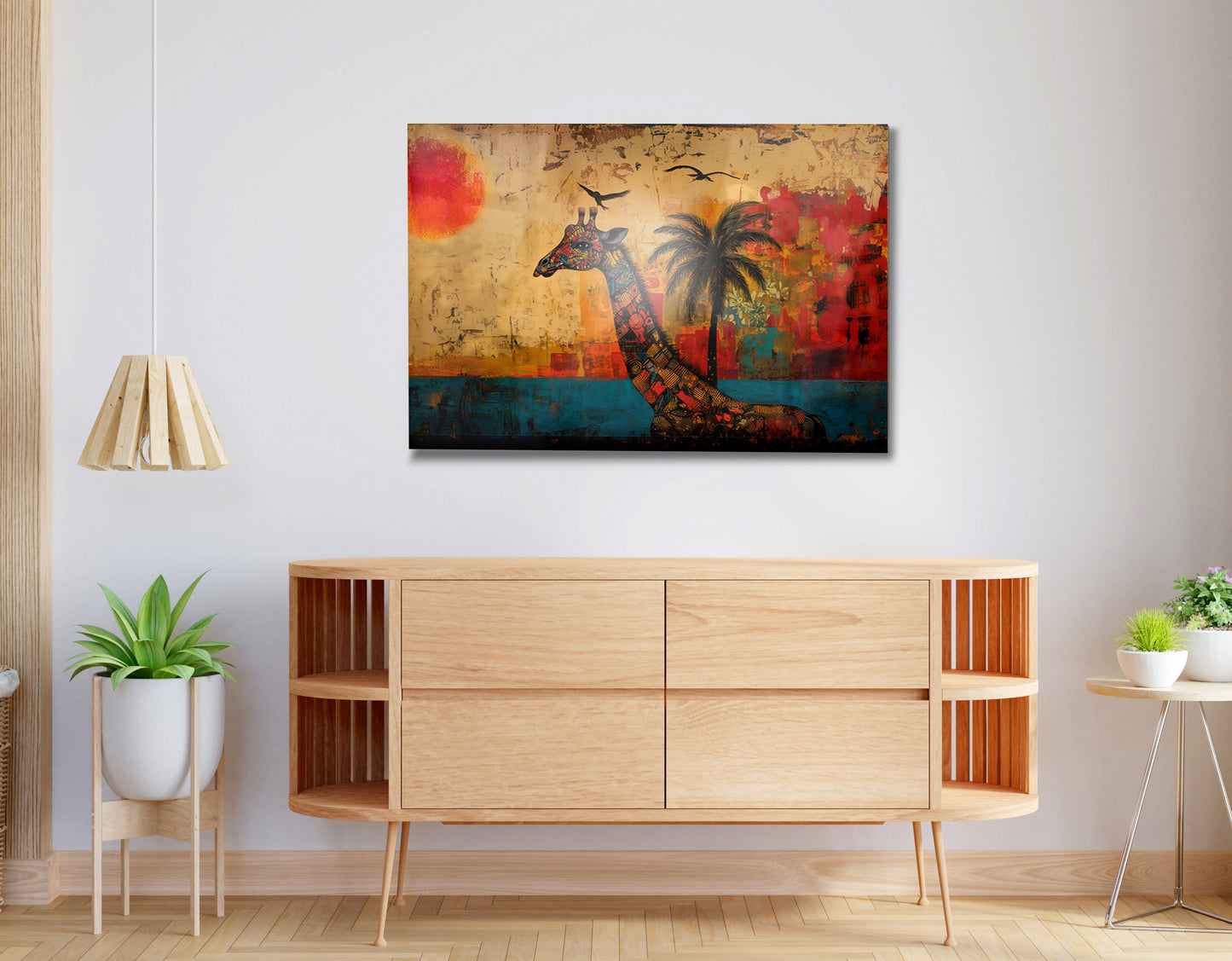 Giraffe Palm Sunset African American canvas print view 20